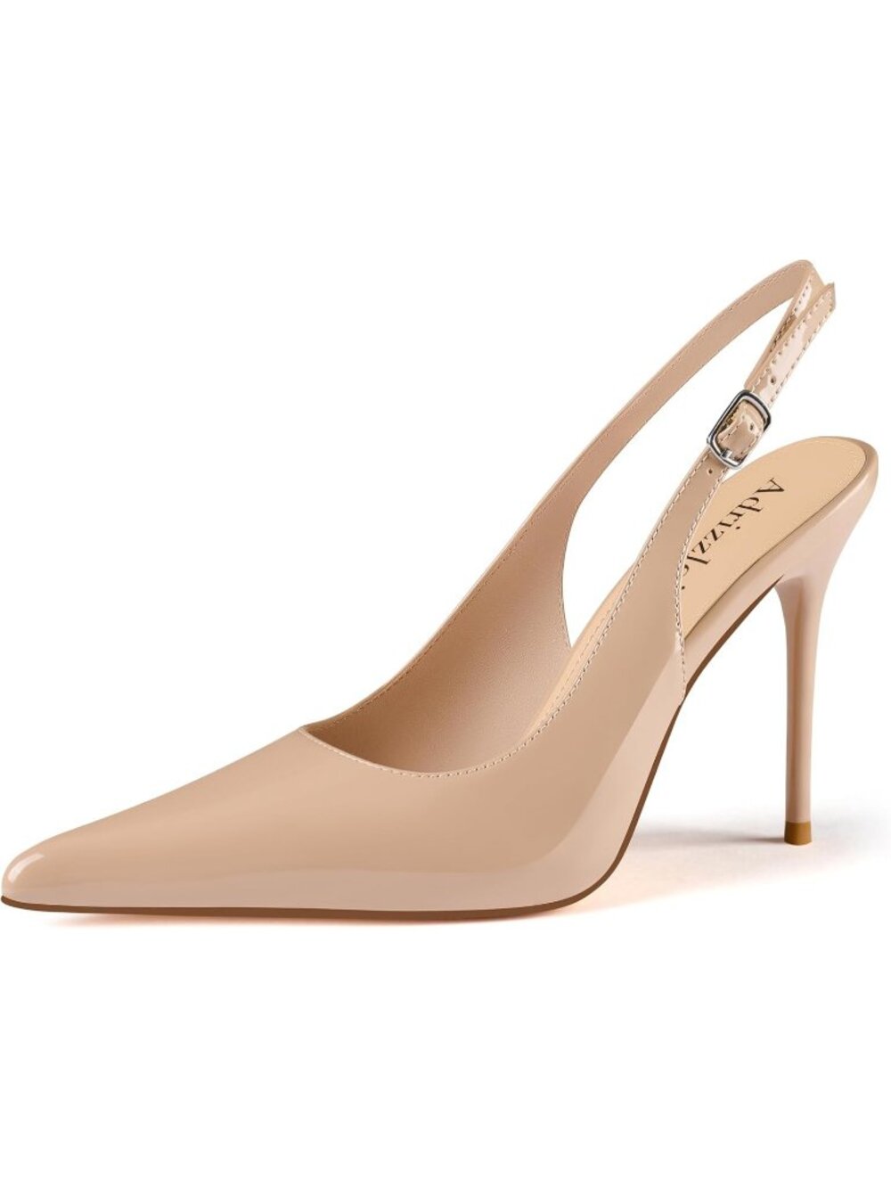 Women's Nude Patent Comfortable Non-Slip Slingback High Pointed Closed Toe Heel